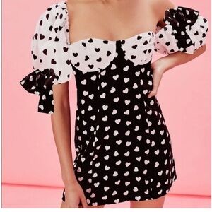 For Love and Lemons Heart Print Puff Sleeve Mae Dress